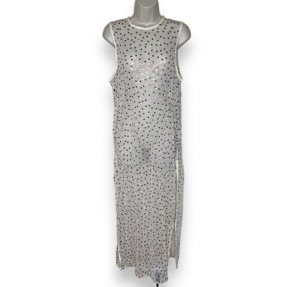 NWT Urban Outfitters Hunter Sheer Sequin Beaded Midi Cream Dress Women Medium - Picture 4 of 16